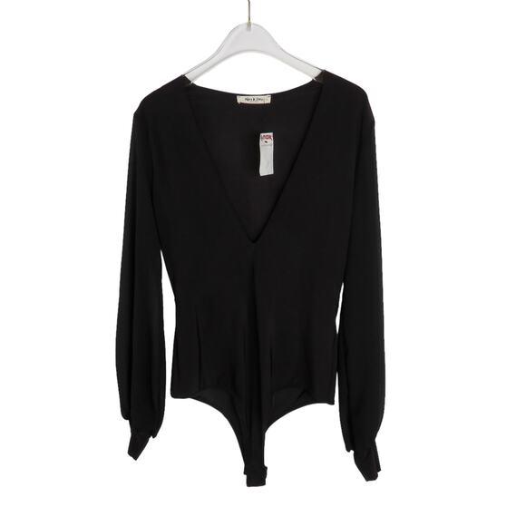 Mikey & Joey Black Deep V-Neck Long Sleeve Body Suit Top Large - Picture 2 of 4